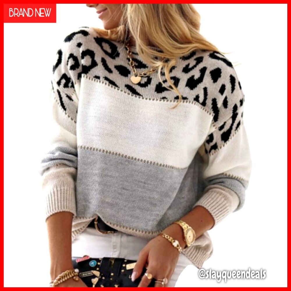 Long Sleeve Pullover Sweater Crewneck Knitted Striped Color Block